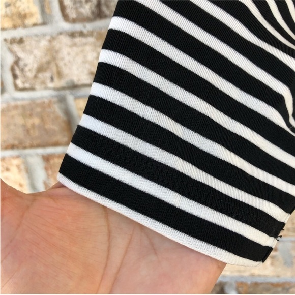 Chico’s Travelers Made in Usa Black & White Stripe Tie-Front 3/4 Sleeve Top 3 L - Picture 6 of 15
